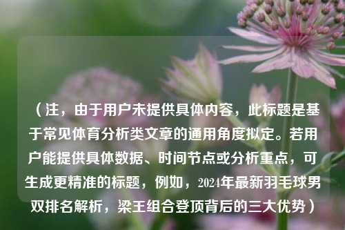 （注，由于用户未提供具体内容，此标题是基于常见体育分析类文章的通用角度拟定。若用户能提供具体数据、时间节点或分析重点，可生成更精准的标题，例如，2024年最新羽毛球男双排名解析，梁王组合登顶背后的三大优势）