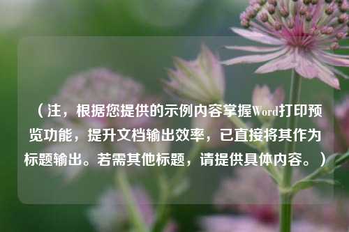 （注，根据您提供的示例内容掌握Word打印预览功能，提升文档输出效率，已直接将其作为标题输出。若需其他标题，请提供具体内容。）