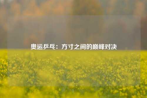 奥运乒乓：方寸之间的巅峰对决