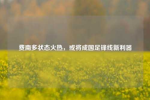 费南多状态火热，或将成国足锋线新利器